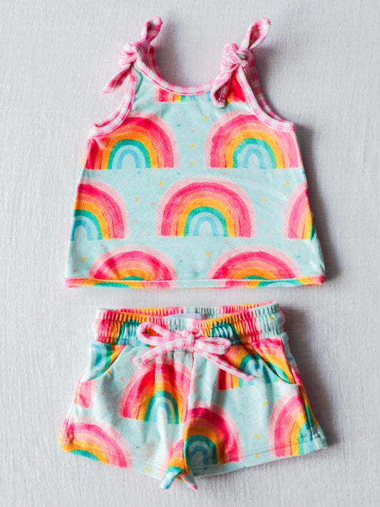 NO.3 (Custom Design Preorder MOQ 5)  Rainbow Print Girls Summer Clothes Set