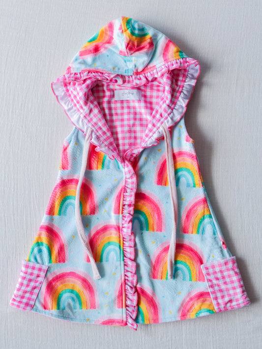 NO.3 (Custom Design Preorder MOQ 5)  Rainbow Print Girls Hooded Swimming Coverup