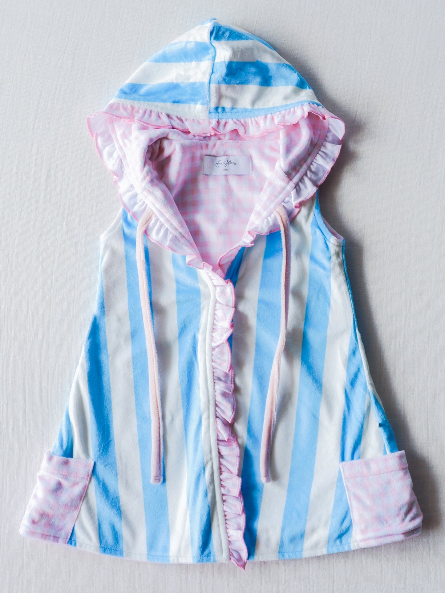 NO.4 (Custom Design Preorder MOQ 5)  Blue Stripes Print Girls Hooded Swimming Coverup