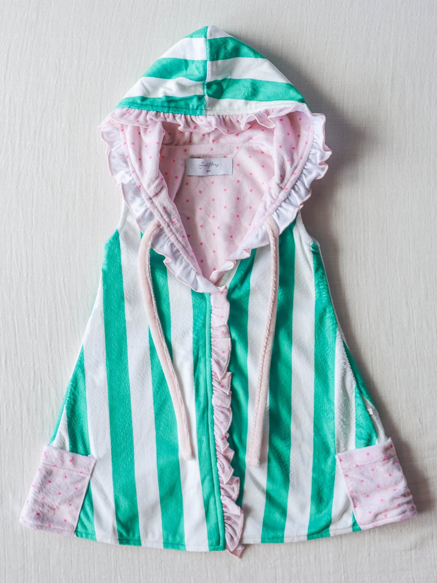 NO.5 (Custom Design Preorder MOQ 5)  Green Stripes Print Girls Hooded Swimming Coverup