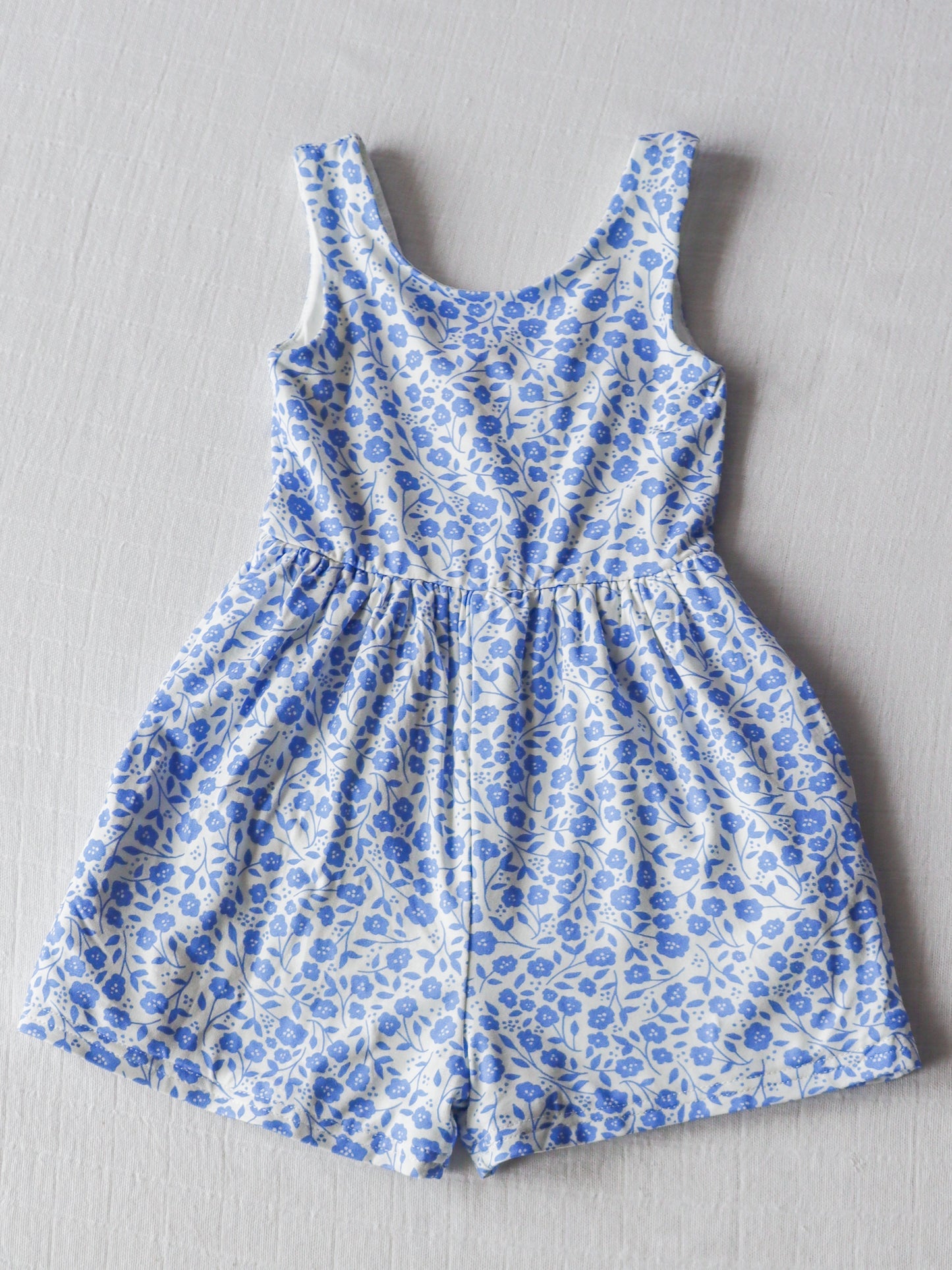 NO.5 (Custom Design Preorder MOQ 5)  Blue Flowers Print Girls Summer Jumpsuits