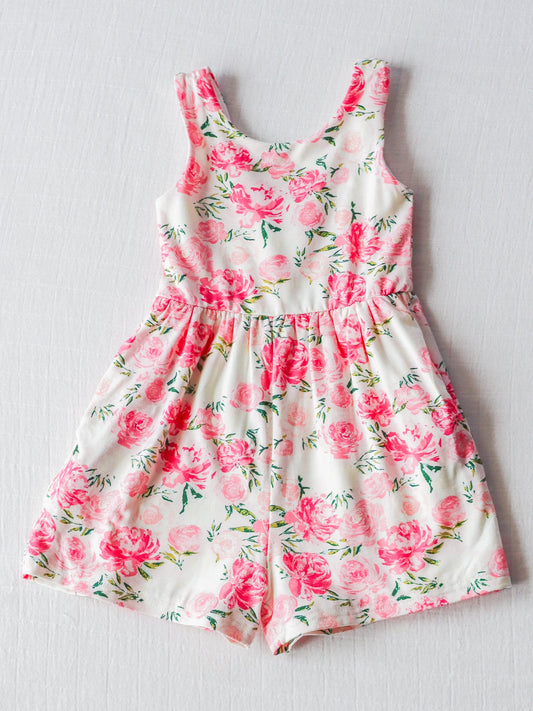 NO.6 (Custom Design Preorder MOQ 5)  Pink Flowers Print Girls Summer Jumpsuits