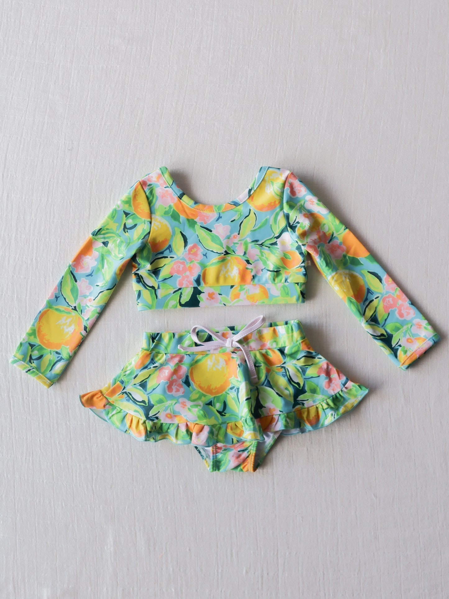 NO.8 (Custom Design Preorder MOQ 5)  Orange Print Girls 2 Pieces Long Sleeve Swimsuits