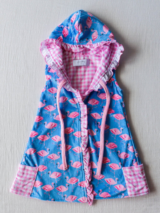 NO.8 (Custom Design Preorder MOQ 5)  Flamingo Print Girls Hooded Swimming Coverup