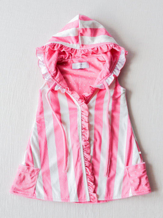 NO.9 (Custom Design Preorder MOQ 5)  Pink Stripes Print Girls Hooded Swimming Coverup