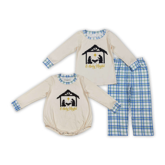 Nativity Plaid Print Boys Christmas Clothes Brothers Matching Wear