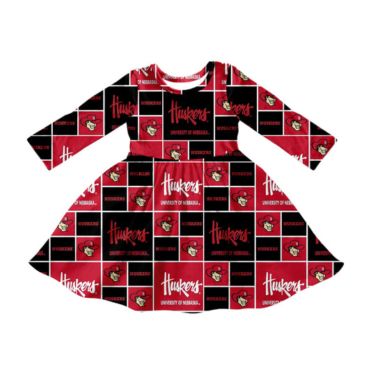 (Custom Design Preorder MOQ 5 ) Team's Nebraska Cornhuskers Print Girls Fall Knee Length Dress