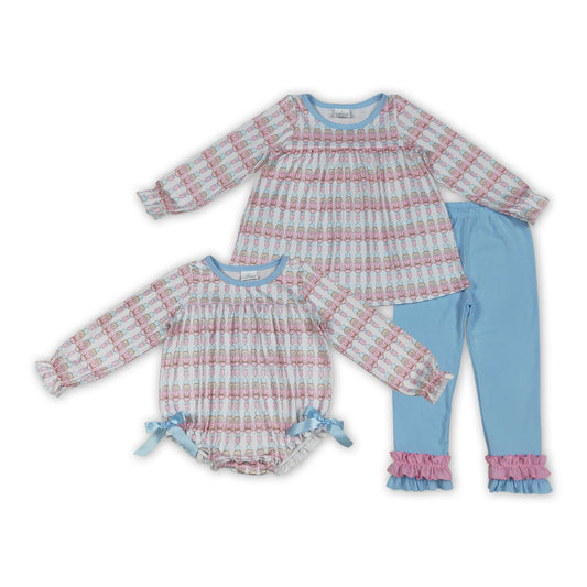Nutcracke* Soldier Print Girls Christmas Clothes Sisters Matching Wear