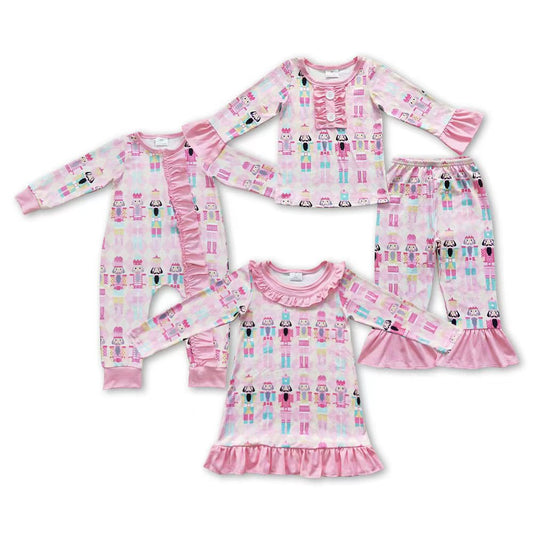 Nutcracke* Soldier Pink Print Girls Christmas Pajamas Clothes Sisters Matching Wear