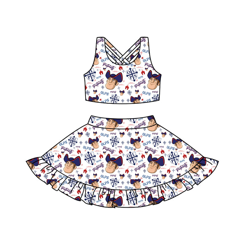 (Custom Design Preorder MOQ 5) Team's Patriots OLPS Print Girls Summer Skirts Clothes Set