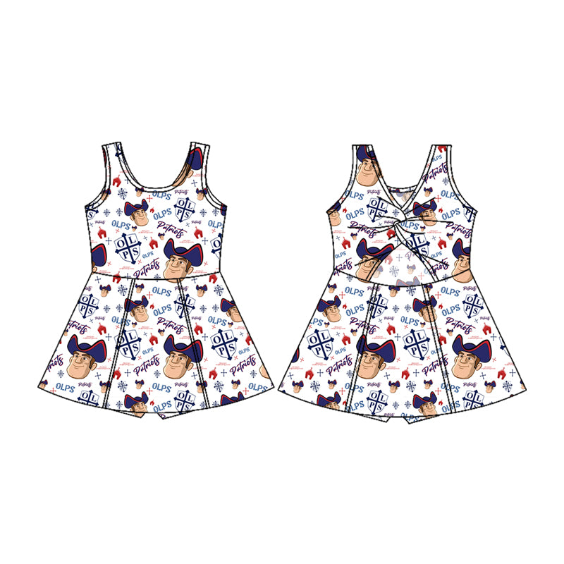 (Custom Design Preorder MOQ 5) Team's Patriots OLPS Print Girls Summer Shorts Knee Length Dress