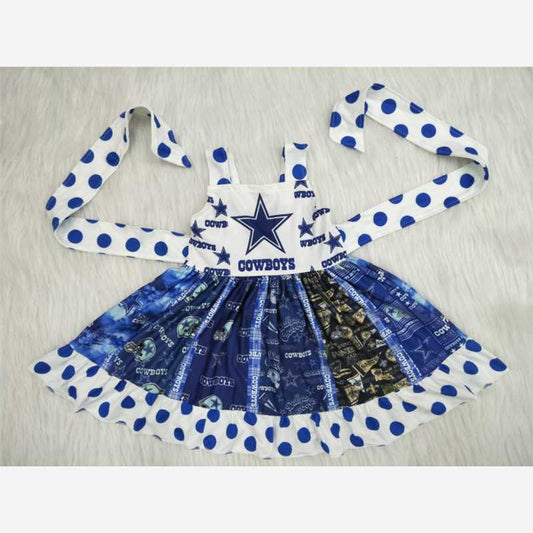 A12-21 Cowboys Stars Print Girls Summer Knee Length Dress