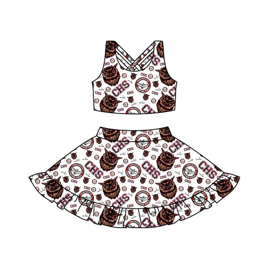 (Custom Design Preorder MOQ 5) Team's CHALMETTE OWLS Print Girls Summer Skirts Clothes Set