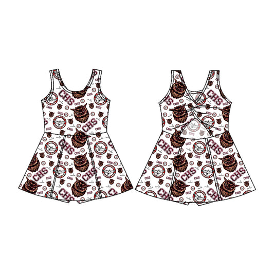 (Custom Design Preorder MOQ 5) Team's CHALMETTE OWLS Print Girls Summer Shorts Knee Length Dress