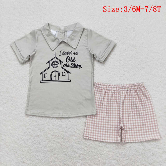 BSSO0742  Old Story Top Plaid Shorts Boys Summer Clothes Set