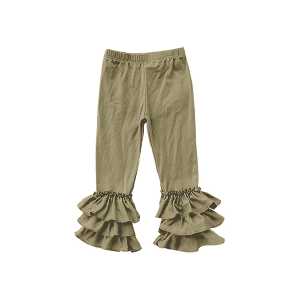 (Custom Design MOQ 5) Olive Green Girls Ruffles Legging Pants