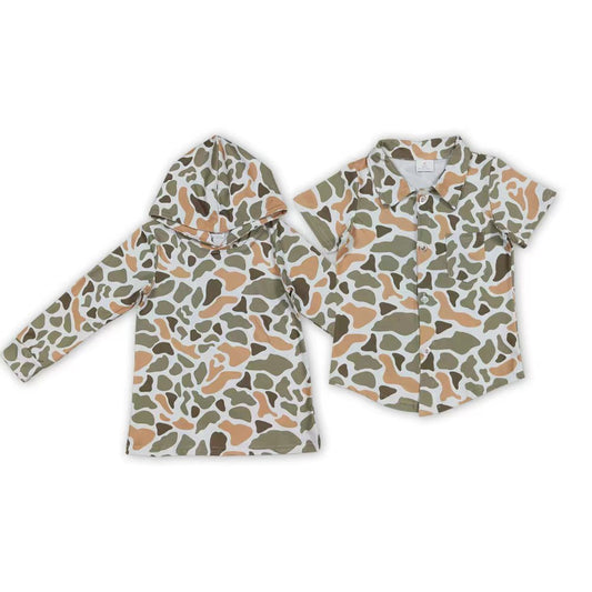 Orange Green Camo Print Boys Tee Shirts Top & Hoodie Top Brothers Wear