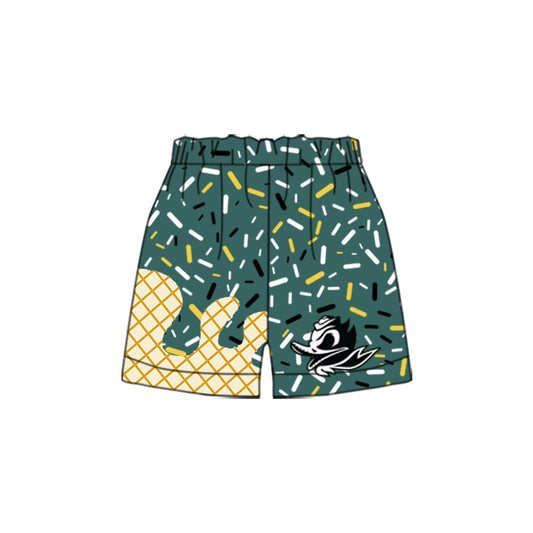 (Custom Design Preorder MOQ 5 Each Item) Team's Oregon Duck Green Sprinkles Print Summer Bottom Shorts Mom and Me Matching Clothes