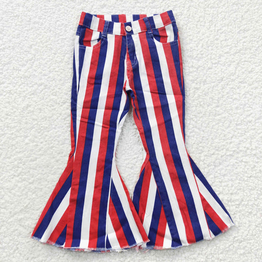 P0105 Girls 4the of July stripes Denim Bell Bottom Jeans