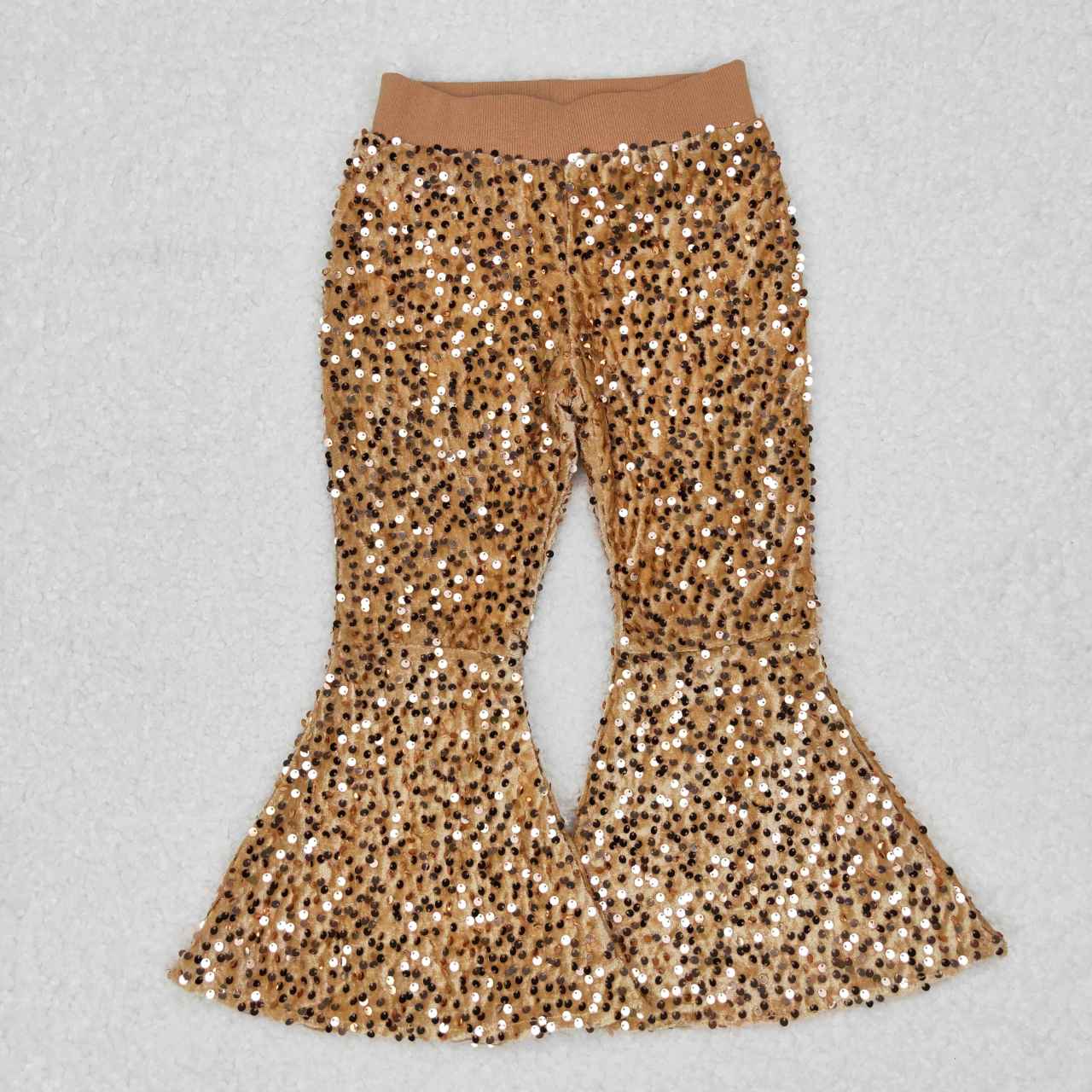 P0110 Girls Gold Sequin Bell Bottom Pants