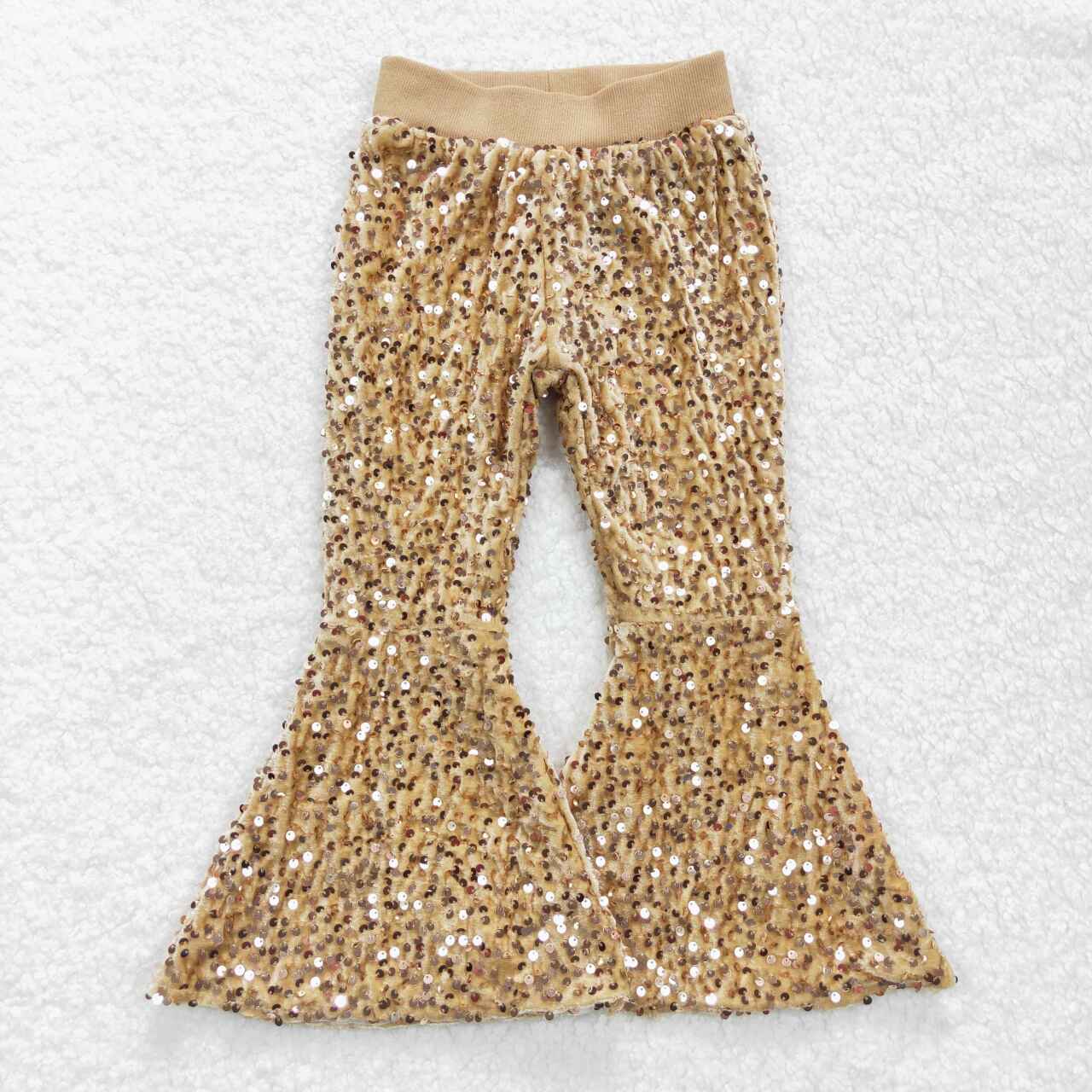 P0110 Girls Gold Sequin Bell Bottom Pants