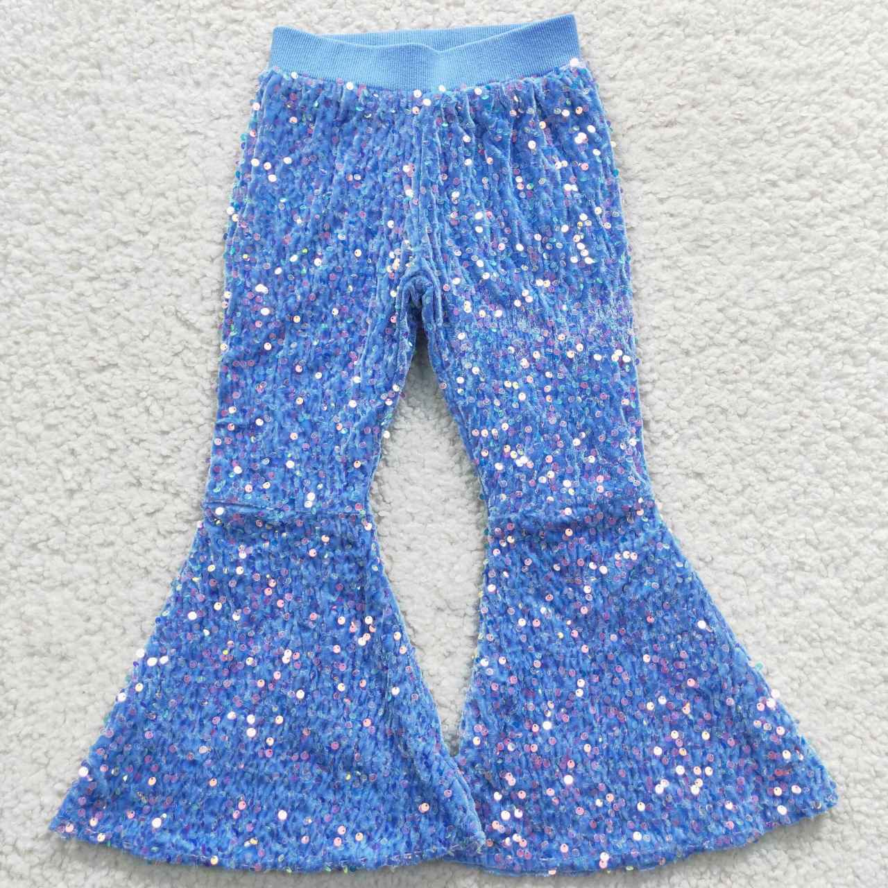 Girls blue sequin bell bottom pants P0111 – baby skirts
