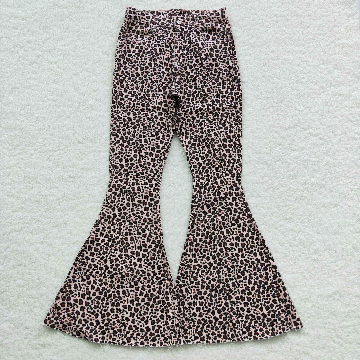 Adult denim leopard bell bottom jeans    P0117