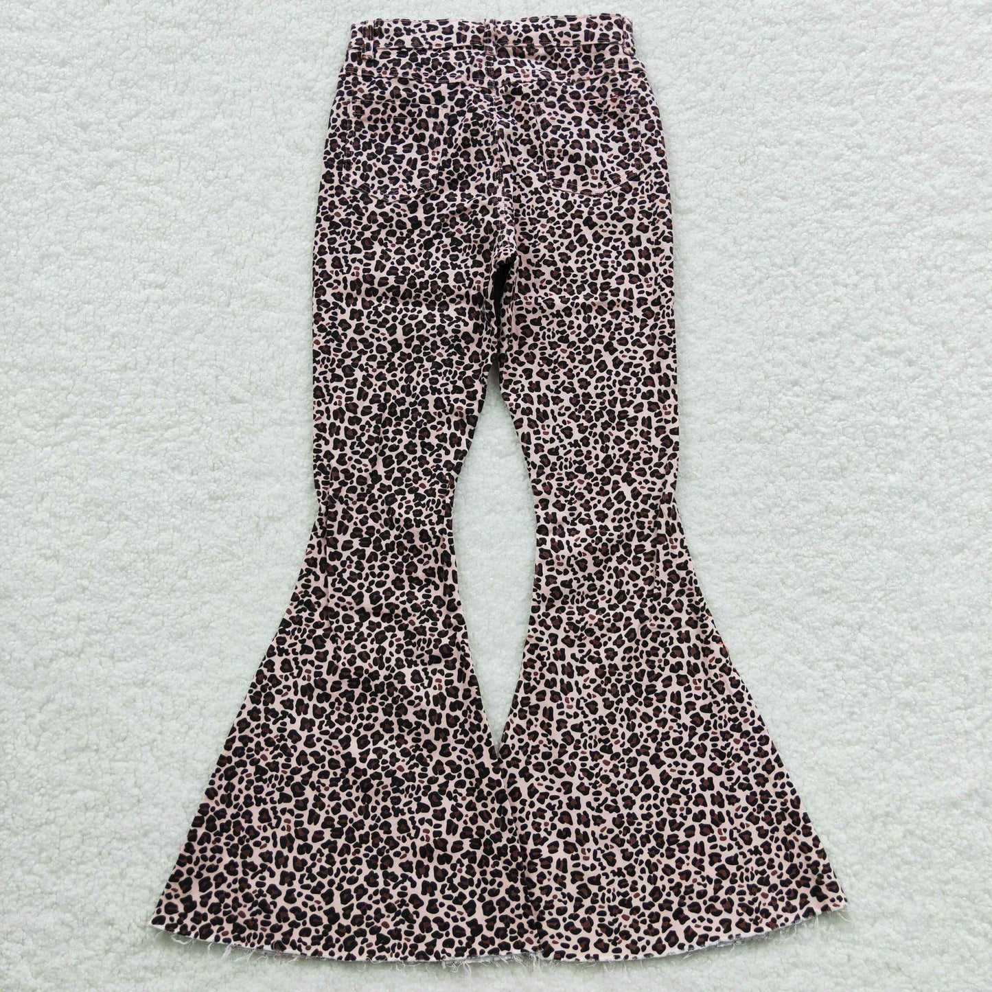 Adult denim leopard bell bottom jeans    P0117