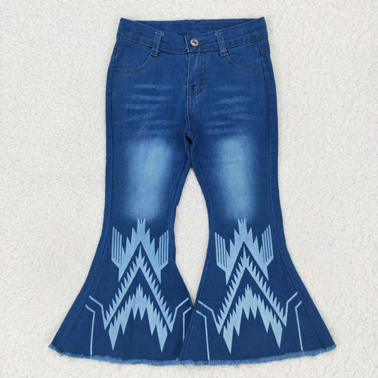 P0126 Girls Blue Bleached Denim Bell Bottom Western Jeans