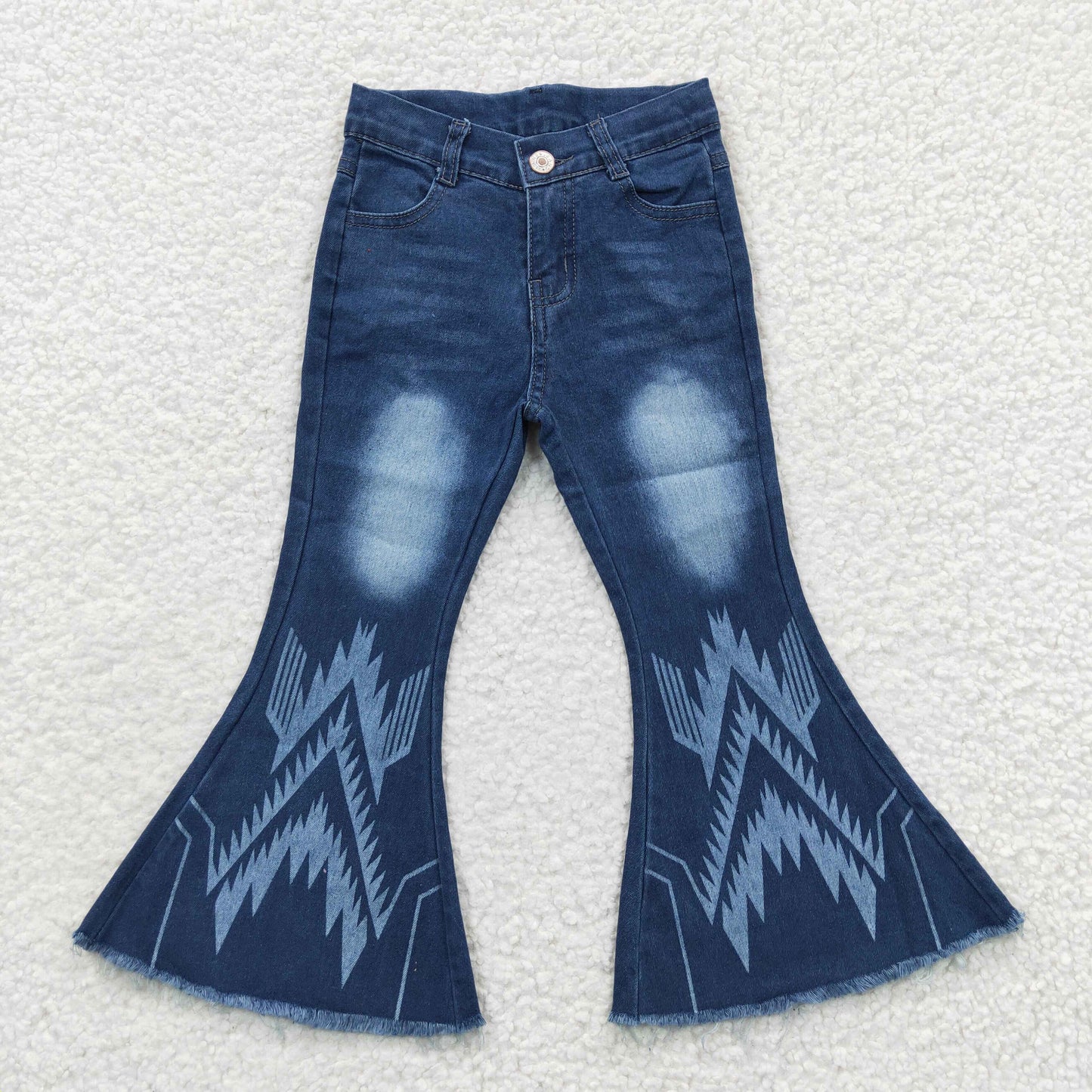 P0126 Girls Blue Bleached Denim Bell Bottom Western Jeans