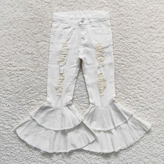 P0129 Girls White Denim Bell Bottom Jeans