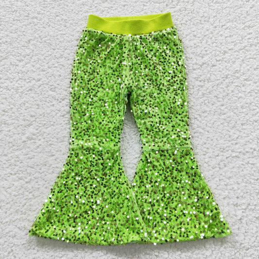 P0148  Girls light green sequin bell bottom pants