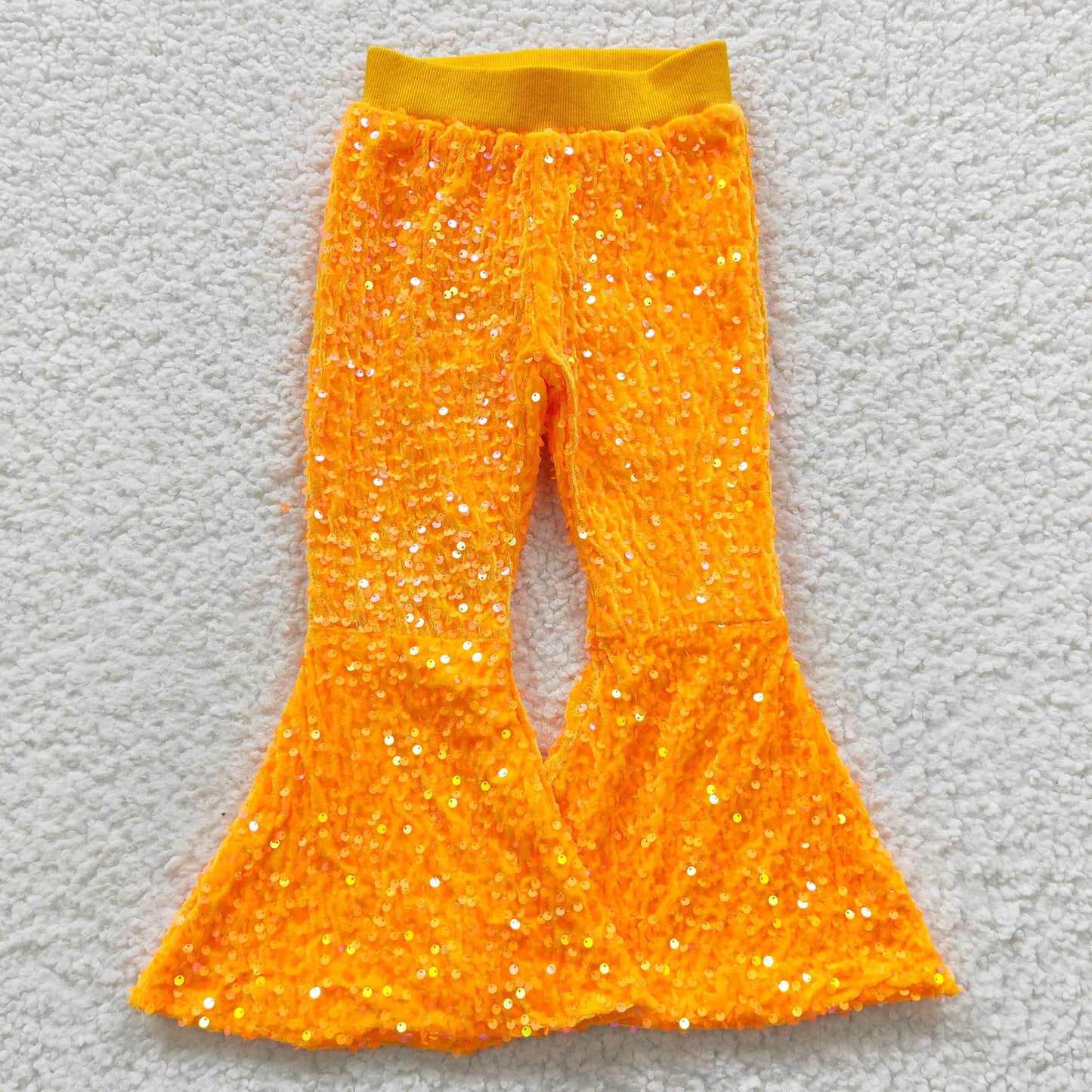 P0149  Girls light orange sequin bell bottom pants