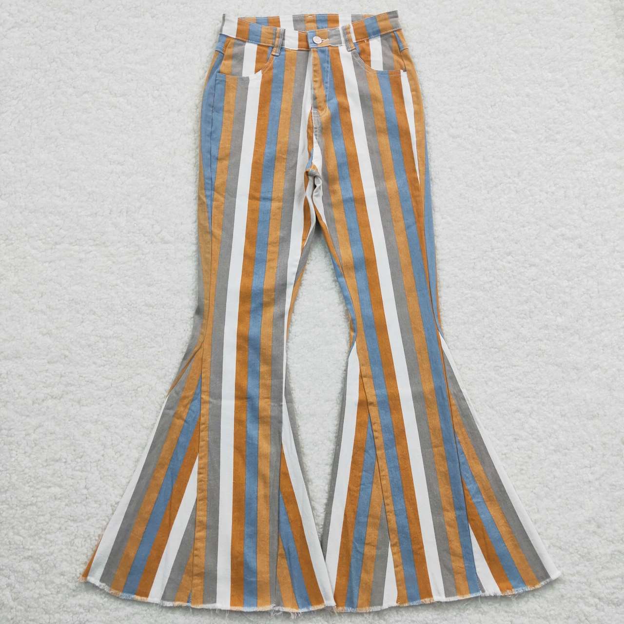 P0153 Adult orange stripes denim bell bottom jeans