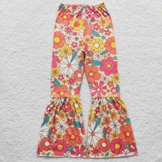 P0172 Adult orange flowers bell bottom pants