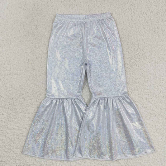 P0177 Girls white holographic spandex bell bottom pants