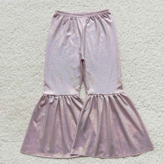 P0179 Girls light pink holographic spandex bell bottom pants