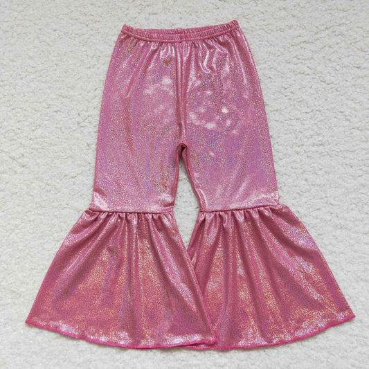 P0180 Girls dark pink holographic spandex bell bottom pants