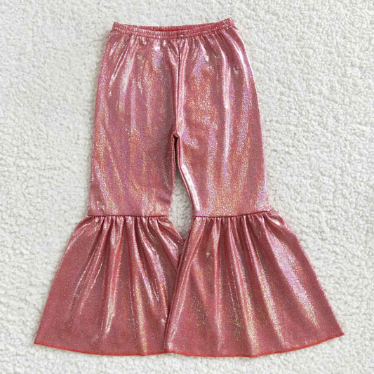 P0181 Girls red holographic spandex bell bottom pants