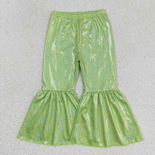 P0189 Girls green holographic spandex bell bottom pants