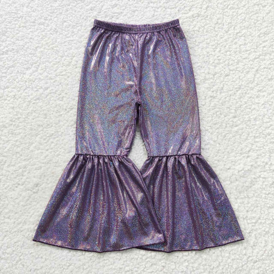 P0193 Girls purple holographic spandex bell bottom pants