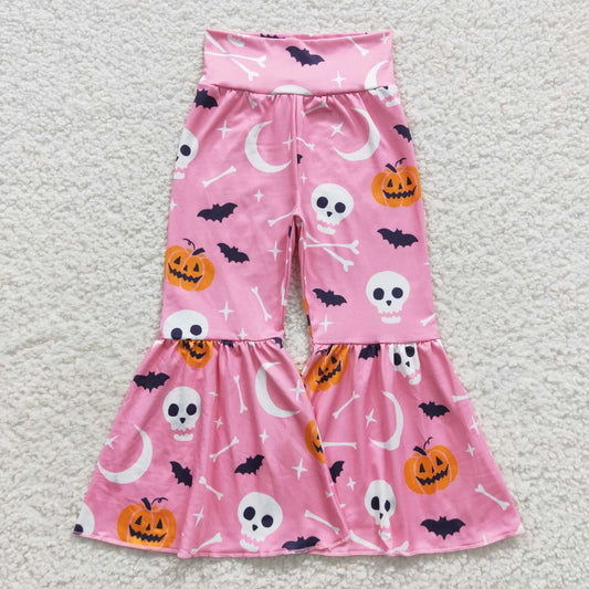 P0218 Girls pink Halloween pumpkin bell bottom pants
