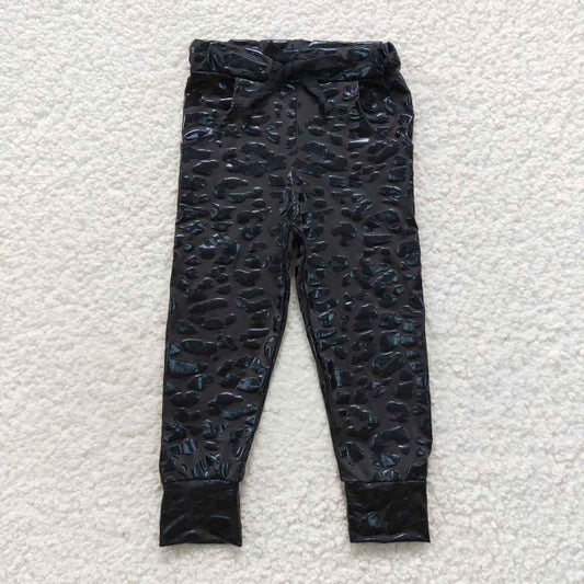 P0219 Girls black leopard pleather legging pants