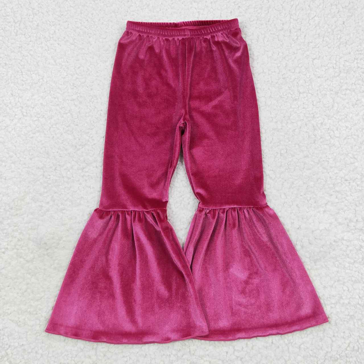P0224 Hot pink velvet girls bell bottom pants