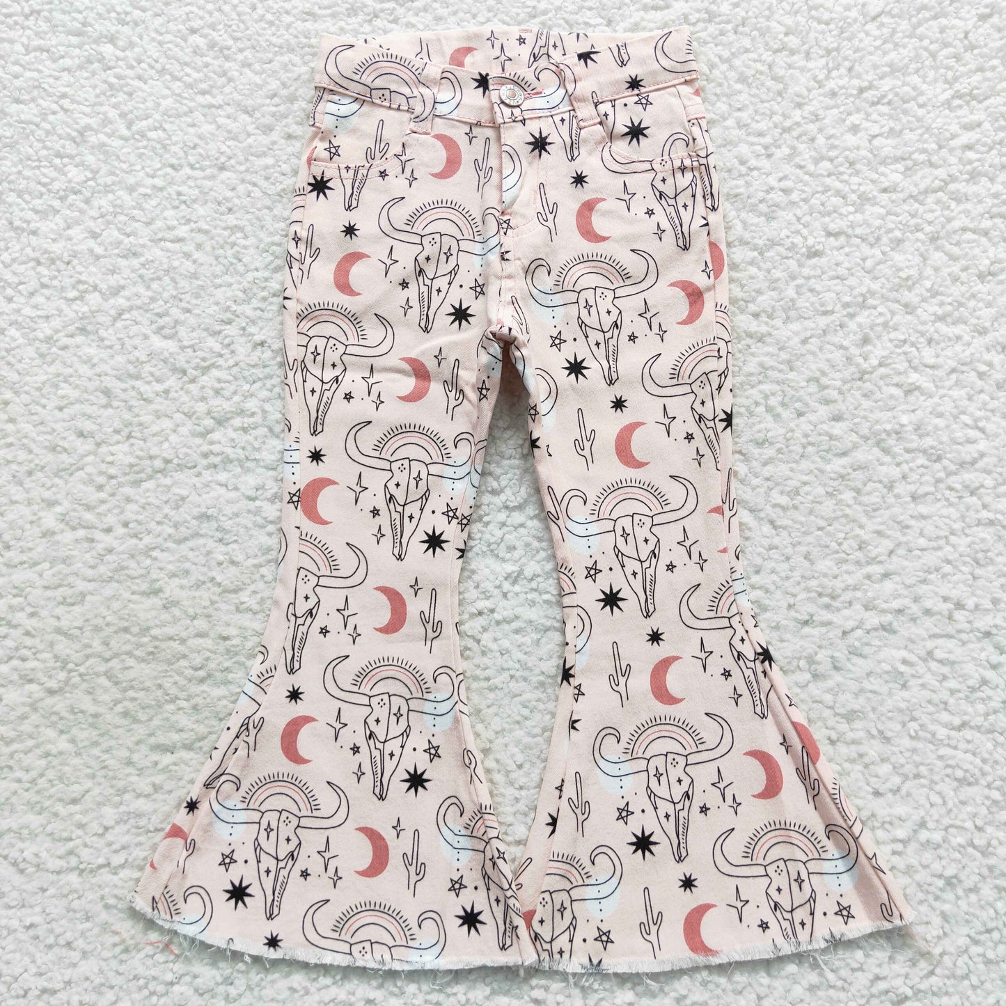 8 Print Denim Fabric Bell Bottom Jeans Girls Western Pants