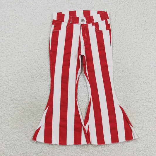 P0246 Girls red white stripes denim bell bottom jeans Christmas pants