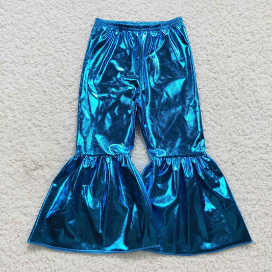 P0252 Girls blue holographic spandex bell bottom pants