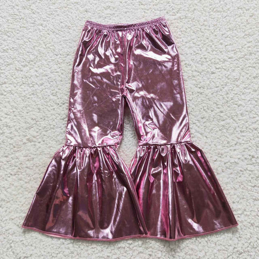 P0253 Girls pink holographic spandex bell bottom pants