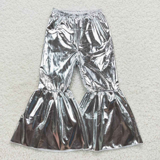 P0254 Girls grey holographic spandex bell bottom pants