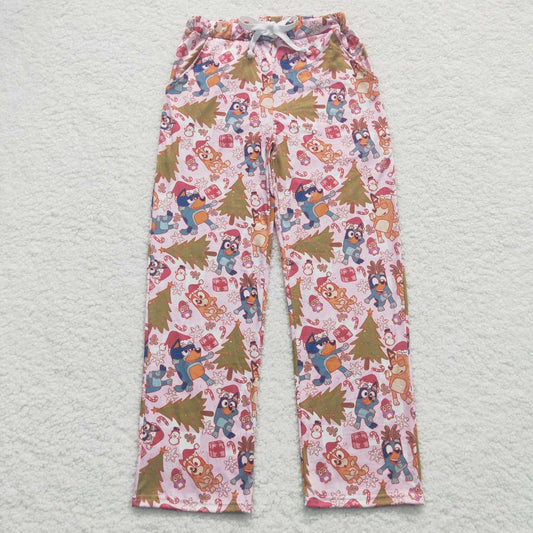 P0267 Pink Cartoon Dog Print Adult Christmas Pajamas Women Pants